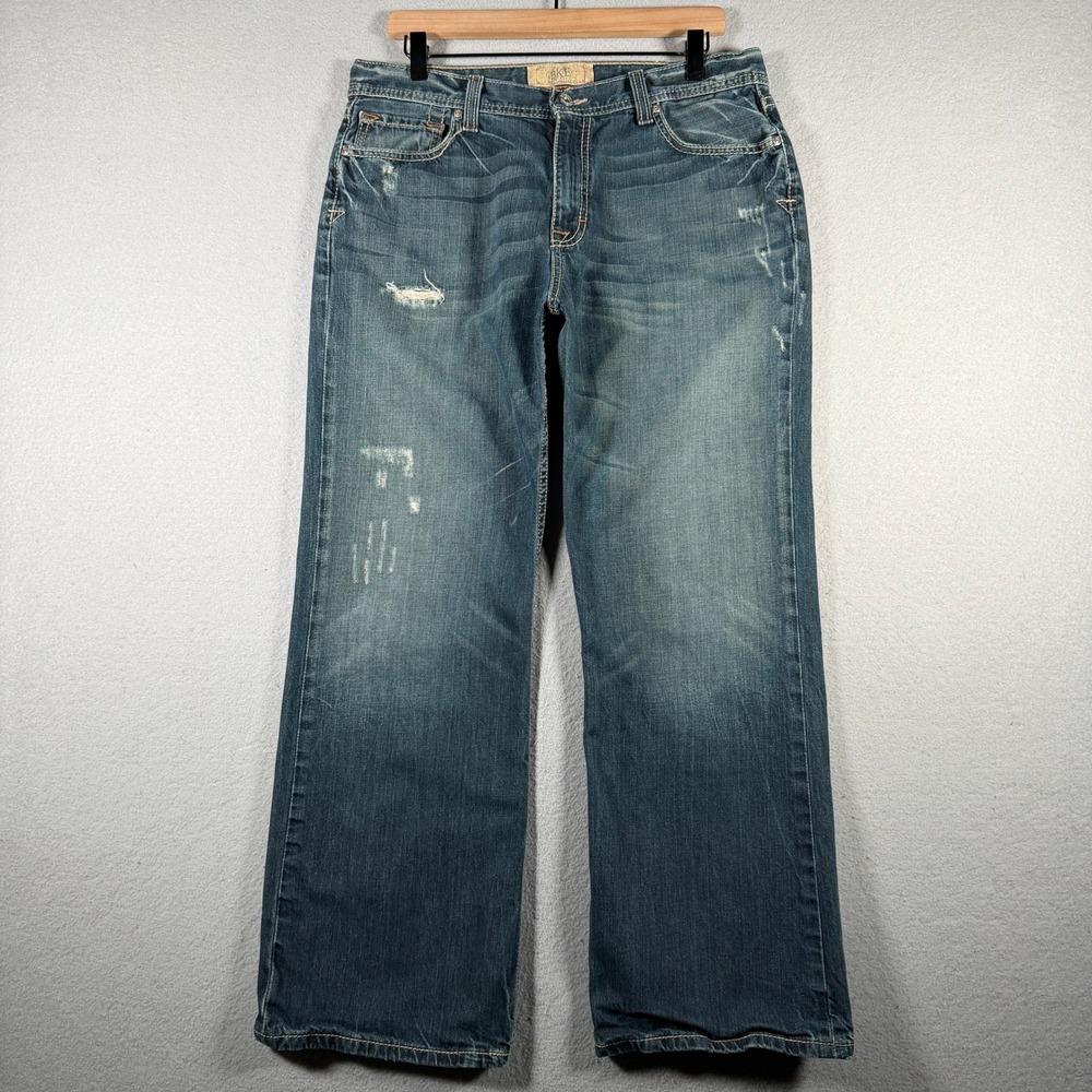 BKE Tyler Mens 34x30 Distressed Straight Leg Blue Denim Jeans KBK4106S